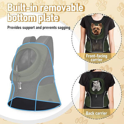 WOYYHO Pet Dog Carrier Backpack Small Dog Front Backpack Ventilated Mesh Dog Travel Back Pack with Safety Belt for Travel Hiking Cycling Outdoor Adventures (Size L: 10-14 lbs, Army Green)