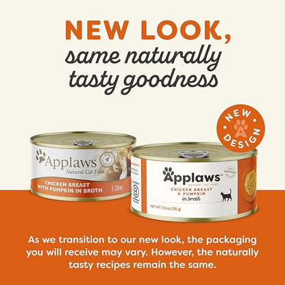 Applaws Natural Wet Cat Food, 24 Count, Limited Ingredient Canned Wet Cat Food, Chicken Breast with Pumpkin in Broth, 5.5oz Cans