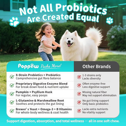 Probiotics for Dogs, Digestive Enzymes for Gut Health Support, Dog Fiber Supplement with Pumpkin for Diarrhea & Bowel Support, Upset Stomach & Gas Relief, Constipation - 90 Count Chicken Flavor