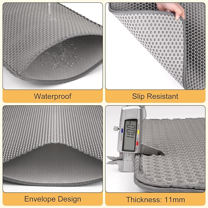 Cat Litter Mat Double Layer Waterproof Urine Proof Trapping Mat 2 Pack (Gray, 24x15 Inch)