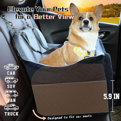 Dog Booster Car Seat for Dogs under 35lbs,Elevated Pets Seat with Safety Strap,Ultra Soft Fabric and Memory Foam Car Dog Bed,Safety,Comfy,Non-Slip&Washable Carseat Cushion for Travel,Cars,SUV.(H-Grey)