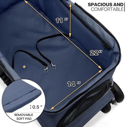 MoNiBloom 3 in 1 Foldable Pet Stroller for Small & Medium Dogs, Detachable Carrier, Car Seat, Push Button Entry, 4-Wheel Jogger for Pets up to 33 lbs, Navy Blue