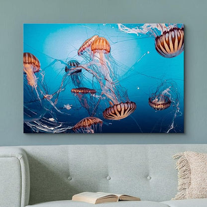 wall26 Canvas Print Wall Art Tiger Stripe Jellyfish Underwater Ocean Sea Nature Animals Photography Realism Rustic Scenic Landscape Wilderness Colorful for Living Room, Bedroom, Office - 16"x24"