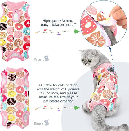 4 Pieces Cat Recovery Suits Body Wraps Breathable Kittens Recovery Clothes for Cats Small Dogs Abdominal Weaning(Banana, Football, Strawberry, Donut,XL)