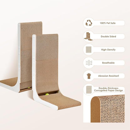 EHEYCIGA Cardboard Cat Scratcher for Indoor Cats, 26.8 Inch L Shaped Vertical Cat Scratching Board with Ball Cat Toy, Large Cat Scratcher Pad, White