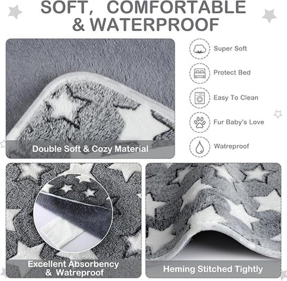Reginary 4 Pcs Waterproof Guinea Pig Blankets Washable Small Animal Fleece Bedding Absorbent Guinea Pig Cage Liners Reusable Pet Pee Pad Sleep Mat for Hamster Ferret (Gray Star,24 x 16 Inch)