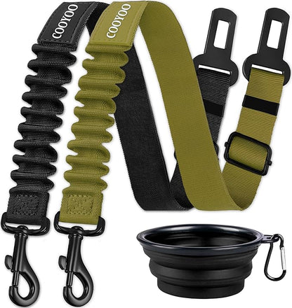 COOYOO Dog Seat Belt,3 Piece Set Retractable Dog Car Adjustable Seatbelts for Vehicle Nylon Pet Safety Heavy Duty & Elastic & Durable Car Harness for Dogs