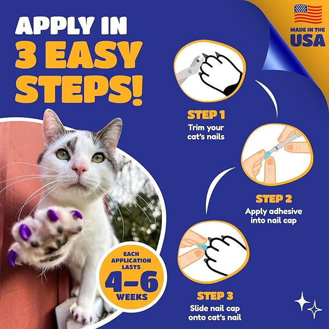 Soft Claws Cat Nail Caps for Medium Cats – (40 Caps, Black & Gold) - Made in USA - Veterinarian-Developed | Protects Furniture & Skin - Easy to Apply, Long-Lasting Anti-Scratch Soft Cat Claw Covers
