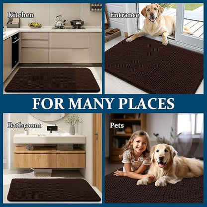 OLANLY Dog Door Mat Set 2-Piece 36x24, Absorbs Moisture and Dirt, Absorbent Non-Slip Washable Doormat, Quick Dry Chenille Mud Mat for Dogs, Entry Indoor Entryway Carpet for Inside Floor, Brown