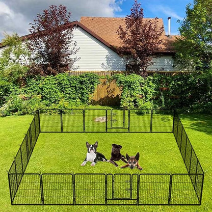 BestPet Dog Playpen Indoor 32 inch 24 Panels Metal Dog Pen Pet Dog Fence Outdoor Exercise Pen with Doors,Pet Puppy Playpen for RV Camping Yard, Black