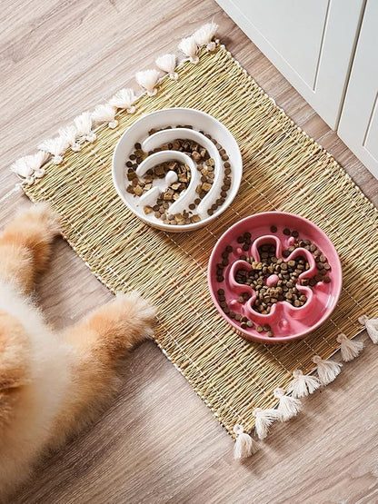 LE TAUCI Ceramic Slow Feeder Dog Bowls Small Breed, 0.6 Cups Dog Food Dish for Fast Eaters, Puzzle Bowl for Small Dogs and Cats,Pink Bloom