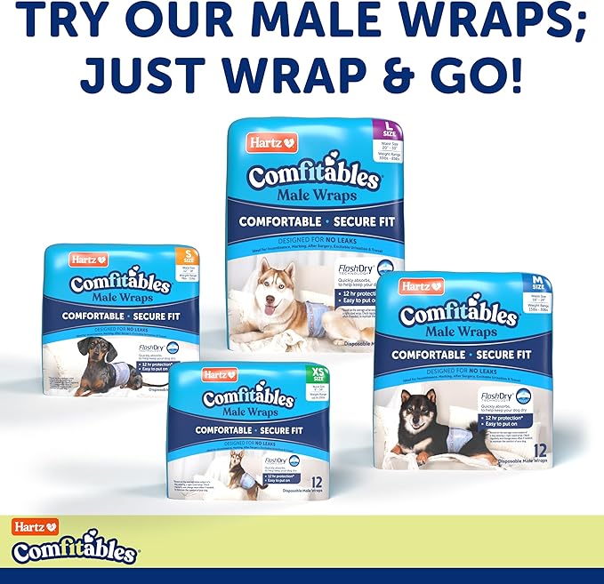 New! Hartz® Comfitables® Disposable Dog Diapers, Size Large 12 Count, Comfortable & Secure Fit, Easy to Put On, Super Absorbent Male and Female Diaper