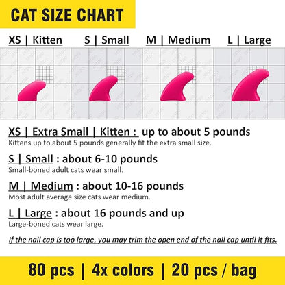 zetpo 80 pcs Cat Claw Covers | Cat Nail Caps | with Adhesives and Applicators (S, White, Black, Blue Glitter, Sky Blue)