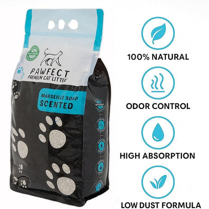 Marseille Soap Scented Cat Litter – 9.6 lb / 5L, Fast Clumping, Natural Odor Absorption, Lightweight Formula, Made with Turkish White Bentonite