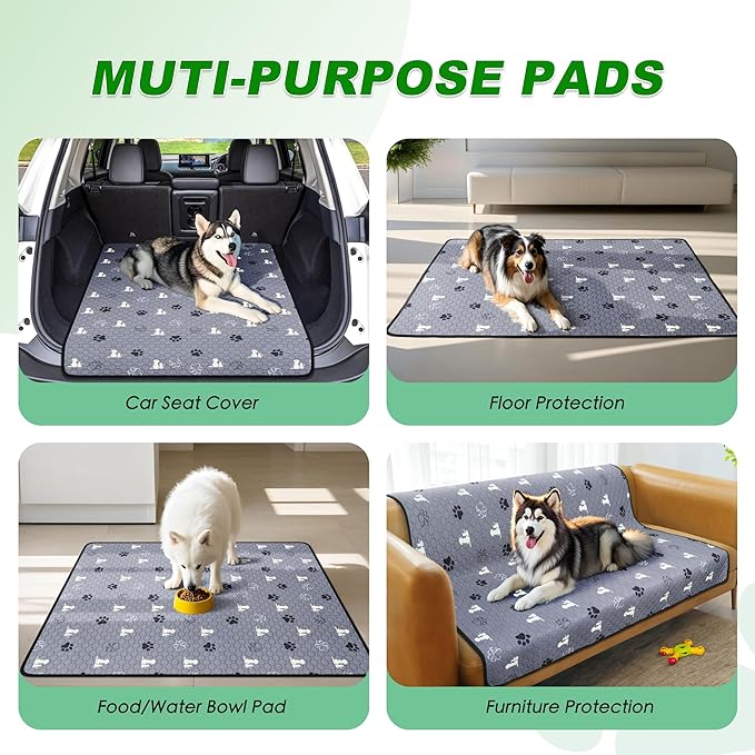 Washable Pee Pads, Puppy Pee Pad for Dogs, 2 Pack Absorbent Reusable Training Dog Pads Pet Puppy Pads, Non-Slip Potty Pads for Whelping, Playpen, Crate, Bed, Grey 24"x48"