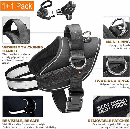 Haapaw Essential Dog Harness, No Pull Pet Vest with 3 Leash Clips, No Choke, Reflective, Adjustable and Padded, for Easy Walking and Training for Large Dogs(L, Black)