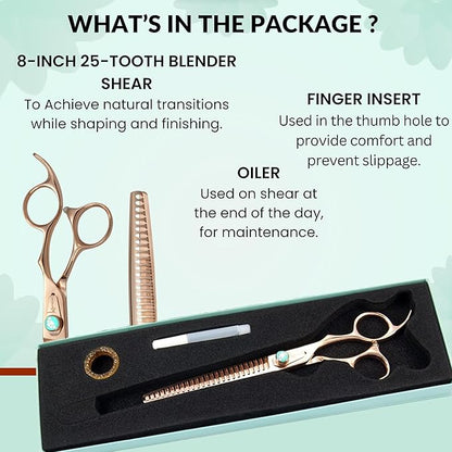 Kenchii Rose Dog Grooming Scissors, 25 Tooth Blending Shears, Dog Scissors for Grooming, Ergonomic Design for Comfort and Precision, Heavy Duty, Durable and Sharp