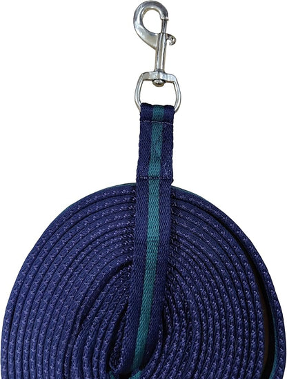 Soft Padded Lunge Line Rein Lead for Horses 27ft Looped Handle Swivel Clip (Navy/Green)