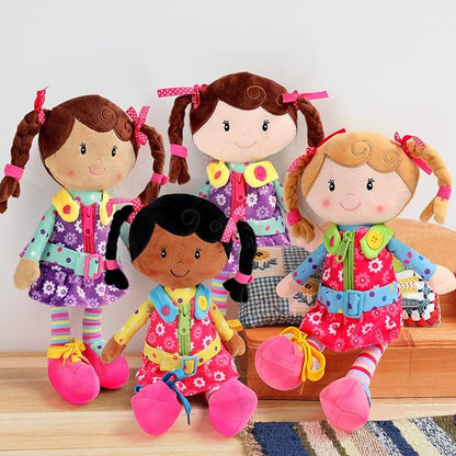 Sugar Snap Plush Learn to Dress Doll for Toddlers - 15" - for 2 Year Old Girl - Montessori