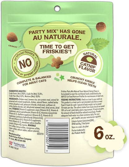 Purina Friskies Made in USA Facilities, Natural Cat Treats, Party Mix Natural Yums Catnip Flavor - (Pack of 6) 6 oz. Pouches