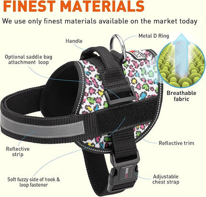 Dogline Dog Harness, Reflective No-Pull Adjustable Vest with Handle for Walking, Training, Breathable, No - Choke Harness for Small, Medium or Large Dogs Room for Patches Leopard Rainbow M 22"-28"