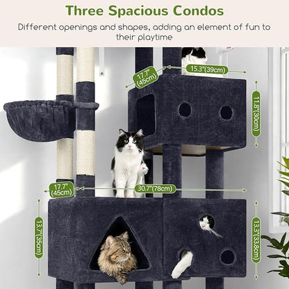 Globlazer Extra Large Cat Tower, 81-inch Tall Cat Tree for Big Cats 20 lbs, XXL Heavy Duty Cat Scratching Tower for Indoor Adult Cats with 3 Cat Condos, 8 Scratching Posts, F81, Dark Grey