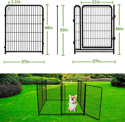 Garden Fencing 48in High, 8 Panels Total 17.7 Ft(L) Dog Fence Outdoor for Yard, Gate 21 in Wide with Low Sills. Lattice Panels for Outside, Dog Digging Fence Barrier, Garden Fences and Borders