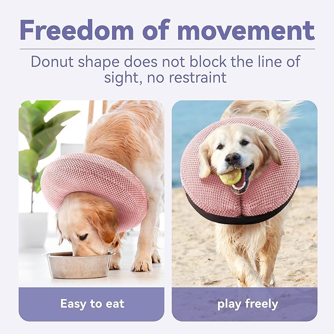 Soft Inflatable Dog Cone Collar for Small Medium Large Dogs - Neck Donut E Collar Alternative for Recovery After Surgery - Pink S
