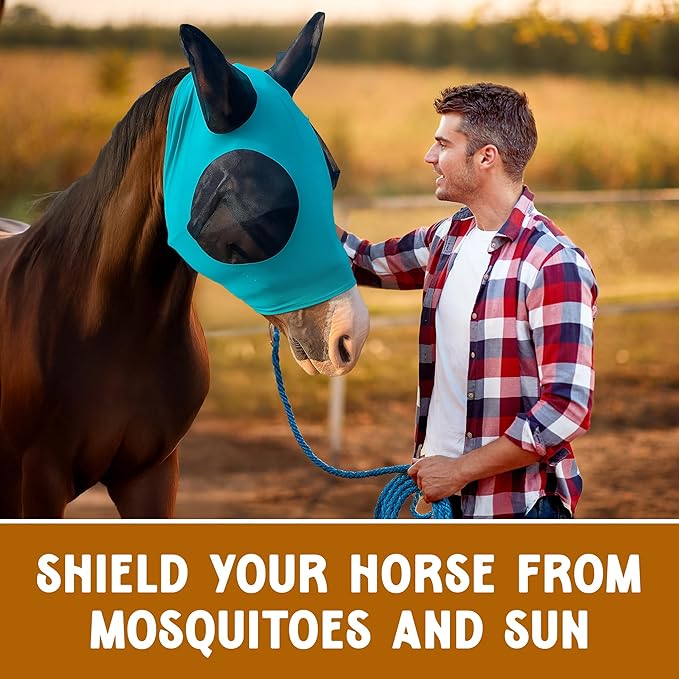 Horse Fly Mask - Arab Equine Fly Mask with Full Coverage for Eye & Ear - Stretchable, UV & Sun Protection Flymask for Horses, Ponies & Mini Horses - Horse Face Cover for Pasture & Trail - Navy
