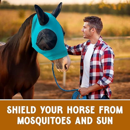 Horse Fly Mask - Arab Equine Fly Mask with Full Coverage for Eye & Ear - Stretchable, UV & Sun Protection Flymask for Horses, Ponies & Mini Horses - Horse Face Cover for Pasture & Trail - Navy