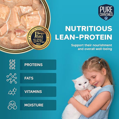 Wet Cat Food Canned Tuna Cutlets in Gravy, 100% Mercury-Tested, Moist Can Fish for Cats, Grain-Free, Protein, Non-GMO, Pack of 12