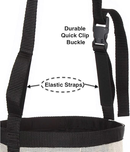 Majestic Ally Horse Feed Bag, Heavy Duty Nylon Mesh Grain Feed Bag, Adjustable Strap with Durable Snap and Elastic Straps, Comfort Neck Pad and Nose Pad- Large (Full, Beige)