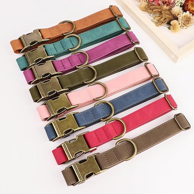 Didog Soft PU Leather Dog Collar, Stylish Quick Released Dog Collars for Medium Dogs, Easy Clean Adjustable Pet Collar for Daily Walking, Light Brown, M Fit 13-21" Neck