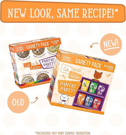 Weruva Cats in the Kitchen, Pantry Party Pouch Variety Pack in Gravy Cat Food, 3oz Pouch (Pack of 12)