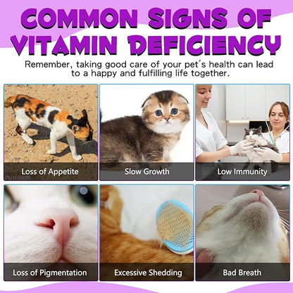 Cat Multivitamin, 15 in 1 Cat Multivitamin Liquid Drops, Cats Vitamins and Supplements with Glucosamine and Probiotics, Bones, Joint, Skin & Coat, Bladder, Immune System Support, 60ML
