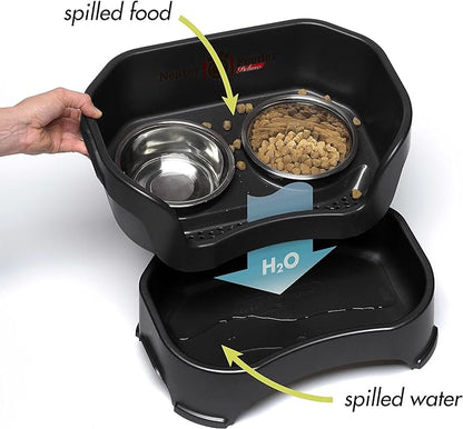 Neater Pet Brands Neater Feeder Deluxe Mess Proof Dog Bowls Elevated for Small Dogs Under 19 lbs, Made in USA, No Spill Raised Dog Food Bowl Stand Feeding Station, Food and Water Bowl Set, Black