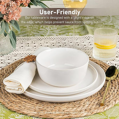 GBHOME Ceramic Dinnerware Sets for 4, 12 Pieces Stoneware Plates and Bowls Sets, Reactive Glaze Dishes -Scratch Resistant, Dishwasher&Microwave Safe-Star White