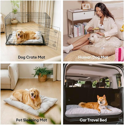 FUNNY FUZZY Washable XL Dog Crate Bed for Extral Large Dogs,Reversible Plush Flat Dog Bed Mat, Pillows,Soft Comfy Kennel Pad,Pet Sleeping Mattress,Pet Cushion,42" × 28", Charcoal Grey