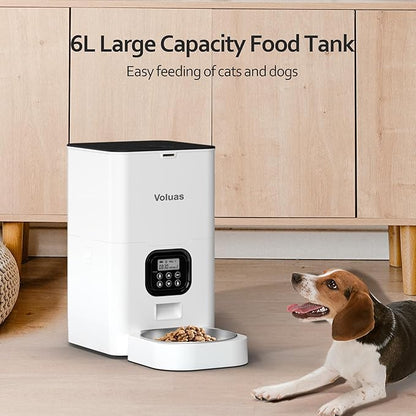VOLUAS Automatic Cat Feeders - Pet Food Dispenser for Dry Food, Timed Cat Feeder with Desiccant Bag, Programmable Portion Size Control 4 Meals Per Day, 10s Voice Recorder