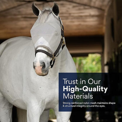 Plus-Size Horse Mask Without Ears | 95% UV Eye Protection | Built-in Visor | Breathable, Lightweight Mask | Adjustable Fit for Comfort Horse (Large Size)
