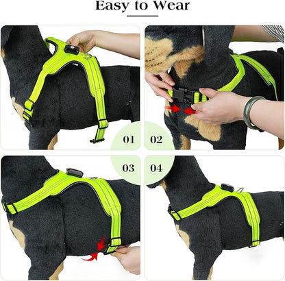 Light Up Dog Harness, Rechargeable LED Dog Harness with Battery Level Indicator, Adjustable Reflective Safety Vest for Night Walking, Soft Mesh Lighted Harness for Medium Large Dogs(5-90lbs)