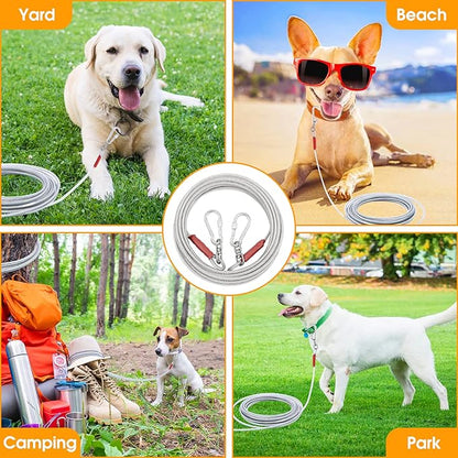 Dog Tie Out Cable for Dogs Outside Up to 250lbs,10/20/30/50/100FT Long Dog Leash&Chains,Small-Large Dogs Runner Cable for Yard,Heavy Duty Lead Line for Outdoor,Camping,Yard (250lbs 100FT, Silver)