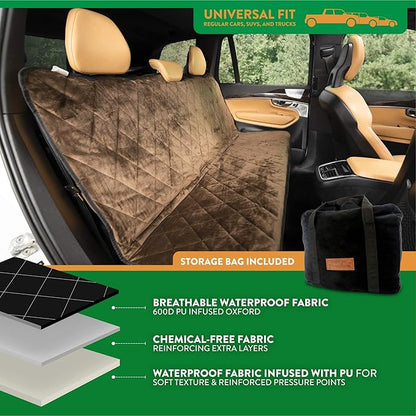 Plush Paws Products Velvet Rear Car Seat Protector w/o Hammock | Washable & Waterproof Back Seat Dog Cover for Car, Truck, & SUV | Nonslip, Tear Resistant Pet Seat Cover | Regular Chocolate