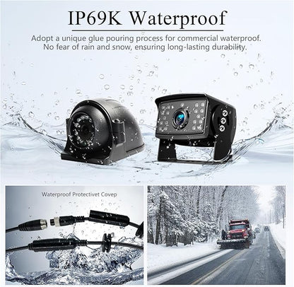 RV Backup Camera with Carplay Android Auto for RV Horse Trailer Semi Box Truck,1080P HD 4 Splits 10.36" Touch Monitor Rear/Side Backup Cameras with Mirror Link FM Waterproof Night Vision DVR Recording