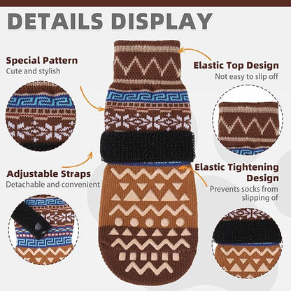 KOOLTAIL Dog Socks to Prevent Licking Paws for Hardwood Floors Anti Slip, Winter Warm Pet Boots&Paw Protector with Grippers, Double Sides Dog Shoes Booties for Small Medium Large Senior Dogs Khaki XL