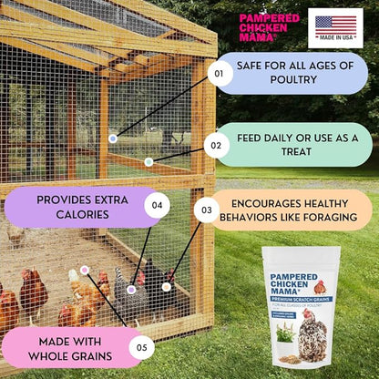 Pampered Chicken Mama Backyard Feed - Premium Scratch Treat - High Protein & Calcium All-Natural Grower Feed Supplies for Laying Chickens (2.5 Pounds)