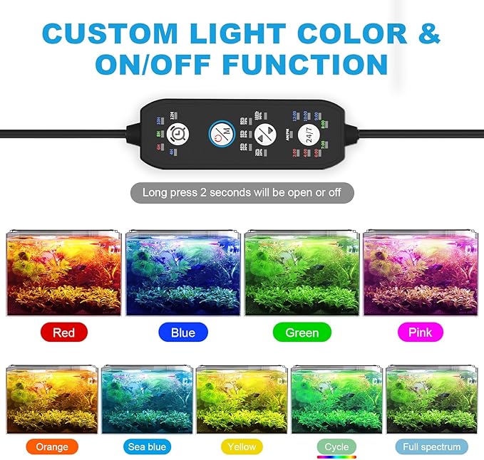 24/7 Cycle LED Aquarium Plant Light-Full Spectrum Fish Tank Light, Auto On/Off, 24/7 Lighting Modes and DIY Mode, Adjustable Timer/Brightness, 18W for 18 Inch to 24 Inch Planted Tank
