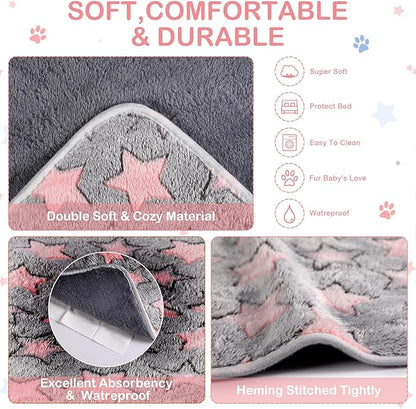 Reginary 4 Pcs Waterproof Guinea Pig Blankets Washable Small Animal Fleece Bedding Absorbent Guinea Pig Cage Liners Reusable Pet Pee Pad Sleep Mat for Hamster Ferret(Cute Star Pattern,28 x 56 Inch)