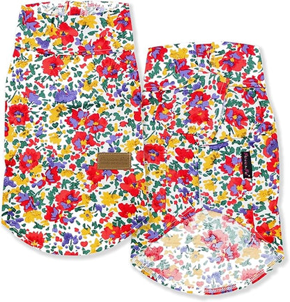 Parisian Pet Floral Dog Shirt - 100% Cotton Summer Clothes - Stylish Beach Outfit - Hook and Loop Closure - Machine Washable - XL