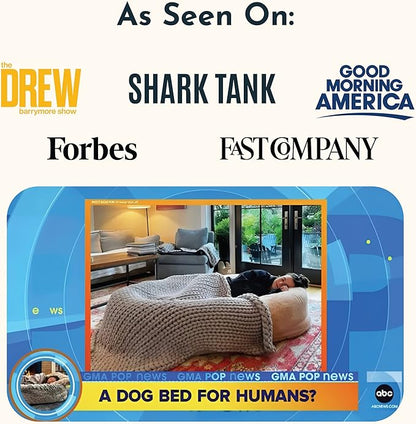 Plufl, The Original Human Dog Bed for Adults, Kids, and Pets. As Seen on Shark Tank. Comfy Plush Large Bean Bag with Memory Foam, Machine Washable, and Durable. Perfect nap and Floor Bed - Beige